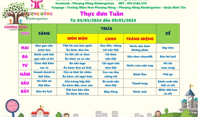 Thực Đơn Tuần 01 - Tháng 03 Năm 2024